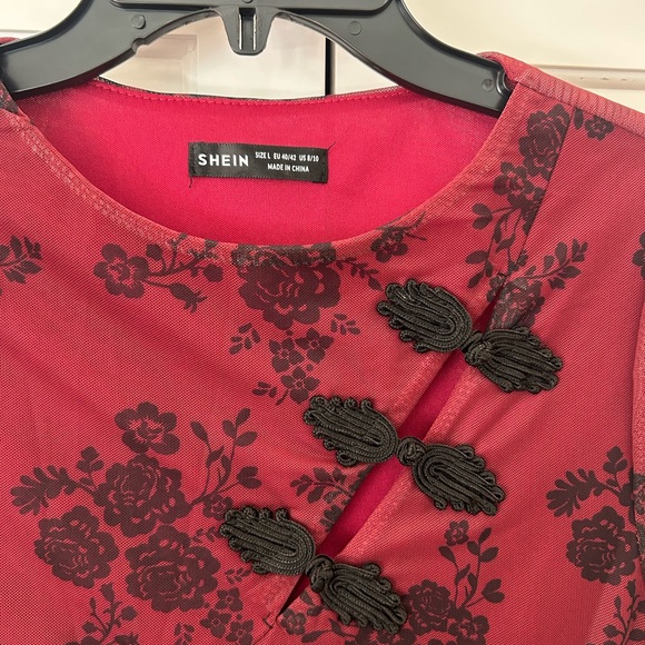 SHEIN Burgundy Long Sleeve Floral Dress - Picture 5 of 5